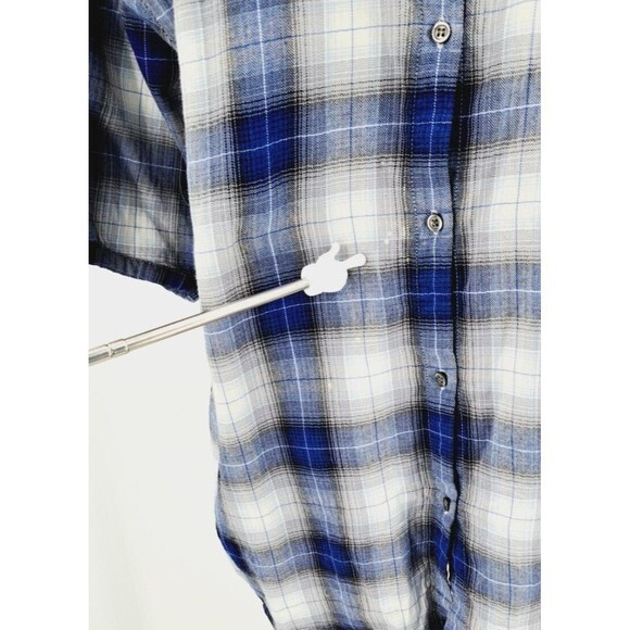 Soft Surroundings Plaid Button Down Shirt Tunic Cowl Neck Pockets Cotton P XL‎ - Picture 2 of 9